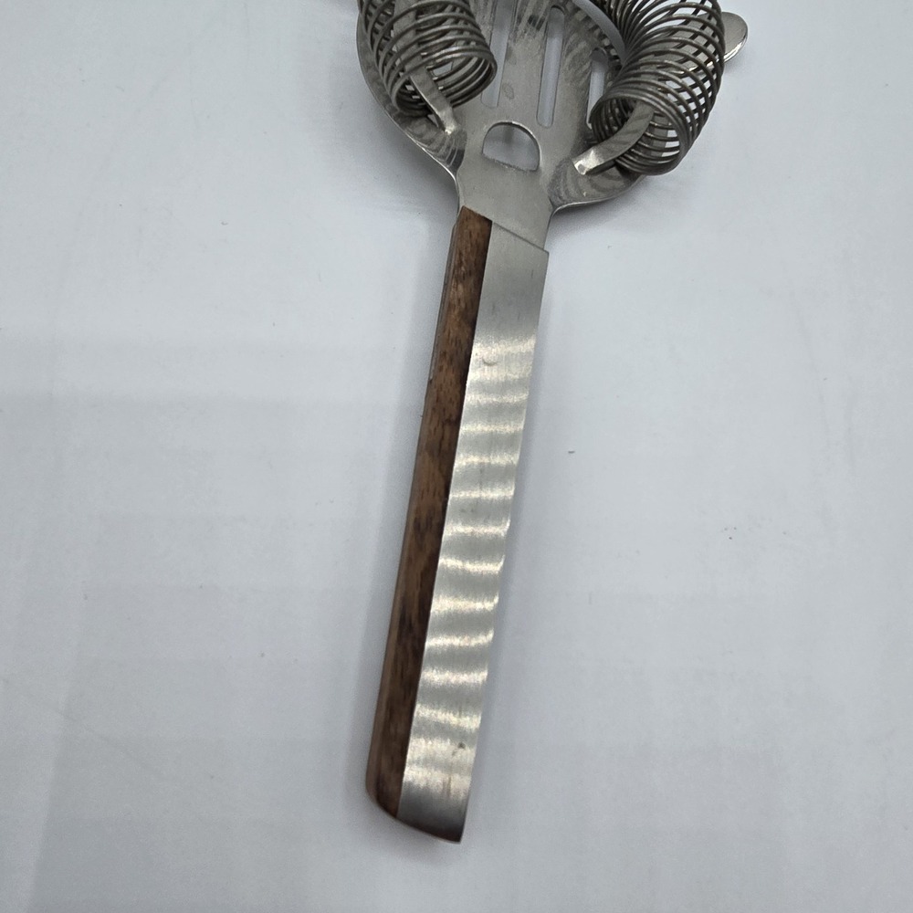 Vintage MCM Cocktail Strainer Stainless Steel & Wood Handle Bar Accessory - Picture 7 of 7